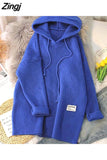 Long Sweater Women Autumn Winter Solid Knitted Pullovers Warm Loose Casual Knitwear