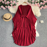Zingj Light Luxury Temperament Three House Pleated Bat Sleeve Round Collar Loose A-Word Pleated Dress Elegant Long