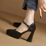 Temperament Thick With Frosted Soft Leather High Heels Female 2025 Spring Waterproof Platform Thick Bottom Tip A Word With Shallow Mouth Single