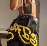 Trend Brand Printed Jeans Retro Fashion Loose Straight Tube Wide-Legged Spicy Girls