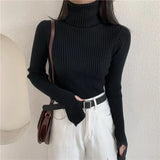 Winter Knitted Turtleneck Sweater Basic Rib Fall Casual Slim Pullover Womens Elasticity Jumper Pull Femme With Thumb