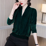 Winter Velvet V-neck Oversized Solid Pullovers Ladies Casual Fashion Simple Top Women Long Sleeve All-match Jumper