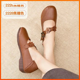 Zingj Round-Headed Single Shoes, Soft Leather, Retro Flowers, Mother's Shoes, Soft Leather, Shallow Mouth, Large Size Cover, Comfortable Grandma