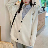 Zingj Wind Sweater Coat Women's Sheep Wool Winter New Wear Letters Embroidered Loose Knit Cardigan Top-Outfit