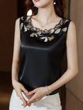 Womens Tops Satin Blouses for Women Women's Vest Lace Sleeveless Tank Top Floral Elegant Blouse Silk Women Clothing Ladies