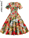 Women Casual Wiggle A-line Summer Dresses Pleated 50s 60s Elegant Retro Vintage Cockatail Party Swing Rockabilly Dress