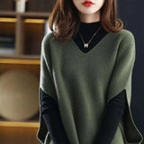 Zingj And Winter New Solid Color Simple Loose Bat Sleeve Jacket Temperament Soft Waxy Sweater Vest V-Neck Knit Vest Female-Outfit