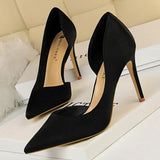 Shoes Sexy Woman Pumps Black Blue Sliver Women Heels Silk High Heels Women Shoes Stiletto Heels 9.5 Cm Ladies