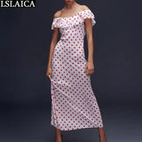 Polka Dot Printed Dress Off Shoulder Ruffles Summer Fashion Party Maxi Dresses for Women Beautiful Going Out Female