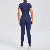 Zingj Abdomen Design Zipper Short Sleeve Yoga Jumpsuit Women Wear Fitness Sports Tights 50320-Outfit