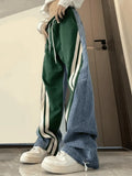 Patchwork Striped Baggy Boyfriend Jeans- Outfit