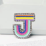 Jewelry 26 English DIY Name Letters Alphabet Rainbow Embroidery with Pin Ouch Beeding Womens Brooches Patches