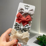 Pcs/set Cotton Linen Leopard Print Hair Bows With Clip For Girls Plaid Hair Clips Barrettes Hairpins Headwear Hair