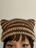Hand Made Horn Detail Striped Knitted Hat- Outfit