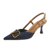 Design Temperament Blue Single Shoes Spring And Autumn New Pointed High Heel Fine Heel High Heel