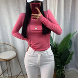 2021 Summer T Shirts Fashion Girls Tops Long Sleeve Slim T-shirts Women Cotton Pink Korean Tee Shirt Femme
