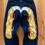 American High Street Fashion Big M Print Jeans Women Y2K Harajuku Casual Straight Baggy Jeans Punk Rock High Waisted Jeans 211-0-Outfit