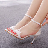 Cm Fine Heel Sandals White Buckle Shoes Fine Heel Roman Sandals Lace High Heel