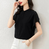 New Summer Of 2025 Loose Show Thin Short Sleeve Lotus Leaf Sleeve Jacket Thin Design Sense Minority Chiffon Shirt