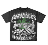 New Skull Print Mode Short-Sleeved Round-Collar Street Wash Hip-Hop Fashion Brand Retro Loose
