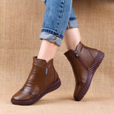 2022 Autumn Fashion Women Genuine Leather Boots Handmade Vintage Flat Ankle Botines Shoes Woman Winter
