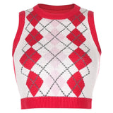 Sweater Vest Women Black Sleeveless Plaid Knitted Crop Sweaters Casual Autumn Preppy Style 2020 tops V Neck
