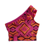Print Ruffle Crop Top Women Asymmetric Off Shoulder Tops For Women 2023 Summer Sleeveless Top Female Boho Beach Sexy