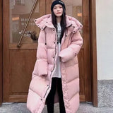 2023 Winter New Korean Version Of The Long Over-Knee Cotton-Padded Coat Female Loose Hooded Large Size Down Cotton-Padded Coat Thick Coat-Outfit