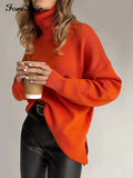 2022 Blue Turtleneck Loose Knitted Sweater Top Women Long Sleeve Jumper Autumn Winter Basic Oversized Casual