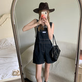 For Women Summer Denim Shorts Korean Style Wide Leg Jeans Pants Light Blue High Waisted Baggy Casual Fashion