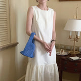 Zingj Chic Summer New Dew Back Loose Sleeveless Vest Skirt Flounce Skirt Place Splicing Long Dress