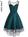 Women Embroidery Lace Cocktail Dress Short Front Long Back Gowns Sleeveless Party Casual High Low Vintage Formal