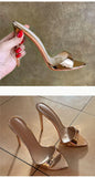 Onlymaker Women's Peep Toe Mules Gold Slip On Thin High Sandals Big Size Classic Fashion Lady