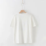Summer Short Sleee White Cotton Tops Cartoon Printing Shirts Korean Fashion Summer Women
