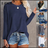 Spring Autumn New Fashion Solid T-shirts Harajuku Long Sleeve Cotton Tee Shirts Elegant Y2K O Neck Female Clothes Top