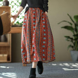 And Linen Retro Printed Skirt Women's 2022 Spring And Summer New Oversized Loose Elastic Waist A-line Skirt
