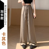 Acetate-Sense Trousers Women's Summer Thin Ice Silk Broad Leg Trousers Small High-Waisted Loose-Rhealing Casual