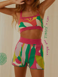 2022 Summer Y2K Knitted Print Shorts Suit Women Casual Tracksuit Sexy Strap Crop Top Shorts Two Piece Set Beach