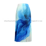 Folded Spring Half-Dress New Folded Print Japan-Korea Casual Dress High-Grade Small Scented