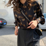 Women Loose Print Long Sleeve Vintage Creativity Popular Korean Style Streetwear Stylish Chic Feminino Blouses