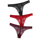 Sexy Lace Thong Low Waist Lace Transparent Panties Women Hollow out Breathable G String Briefs Bow Underwear