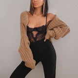 Zingj P Sexy Solid Color Ultra Short Long-Sleeved Sweater Coat-Outfit