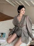Sunscreen Suits OL Shirts Women Long Puff Sleeve New 2022 Summer Solid Close Waist Fashion Sexy Wide Leg Shorts