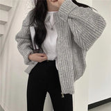 Solid Color Zip Up Cardigan-Outfit