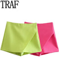 2022 Green Skirt Shorts Women Pink High Waist Bermuda Shorts Woman Streetwear Asymmetric Skort Summer Casual Shorts