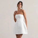 Buttoned Tube Fitted Mini Dress-Outfit