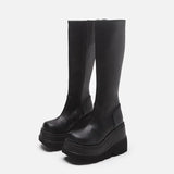 Gothic Style Thick-Bottomd Long-Sleest Locomotive Rider Boots But Knee-High-Skinned Boots