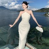 Zingj Neck Dress Female Summer Tassel Small Crowd Sexy Slim Temperament Socialite Dress