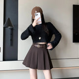 Coffee Color Wool Pleated Skirt Women's Winter 2024 New High-Waist A-Line Umbrella Skirt Small Anti-Light Skirt-Outfit
