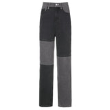 Patchwork Casual Blue Straight Long Jeans Pants Women Skinny Slim Elegant High Waist Denim Trousers Ladies